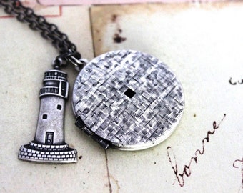 lighthouse. locket necklace. silver ox jewelry round locket