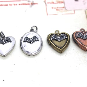bat. heart locket necklace. silver ox jewelry now with a silver tone bat or silver ox bat image 4