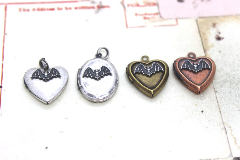 bat. heart locket necklace. silver ox jewelry now with a silver tone bat or silver ox bat image 4