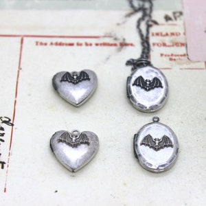 bat. heart locket necklace. silver ox jewelry now with a silver tone bat or silver ox bat image 6