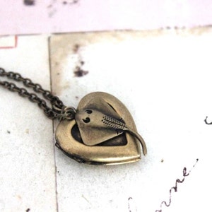 stingray. heart locket necklace. in brass ox jewelry