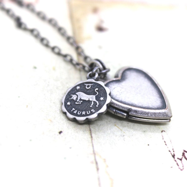 zodiac. locket necklace. choose your locket and zodiac sign for personalization. small heart locket