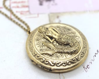 mermaid. locket necklace in gold ox with jumbo floral locket jewelry