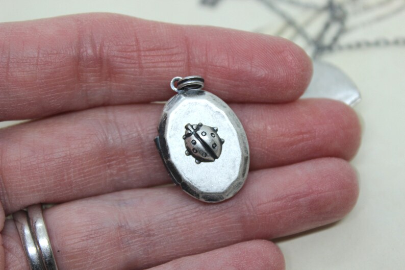 ladybug. locket necklace. in silver ox image 9