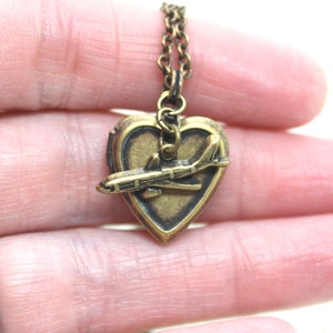 tiny airplane. locket necklace. in brass ox image 6