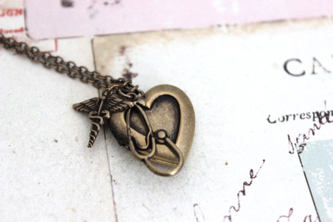 Doctor Locket Medical Stethoscope. Heart Locket Necklace. Brass Ox Doctor Theme ...