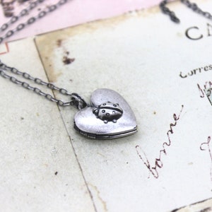 ladybug. locket necklace. in silver ox image 4