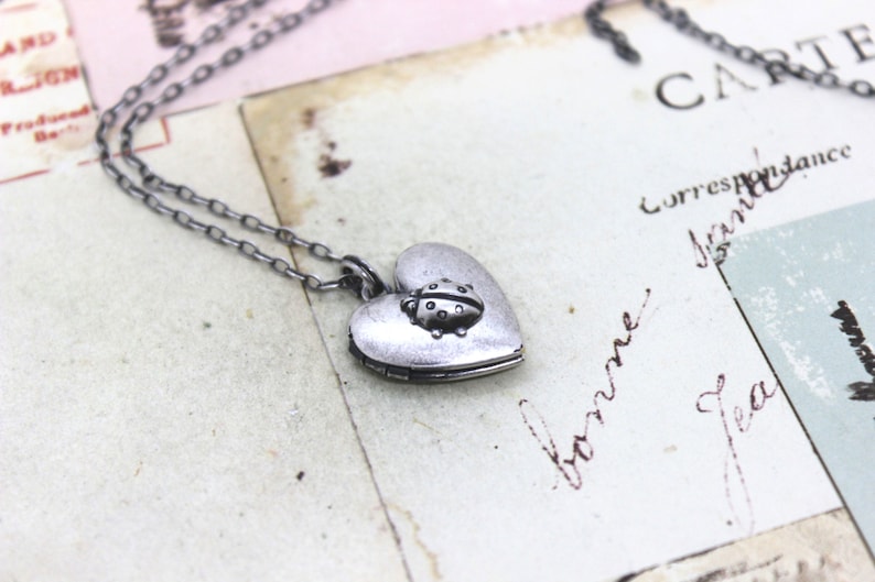 ladybug. locket necklace. in silver ox image 4