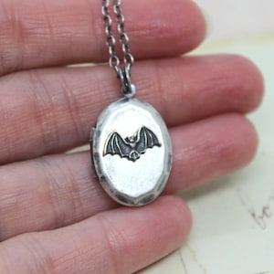 bat. heart locket necklace. silver ox jewelry now with a silver tone bat or silver ox bat image 9