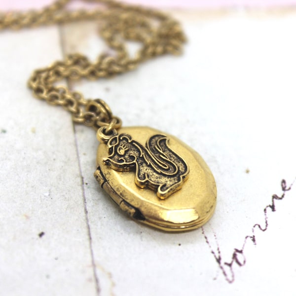 skunk locket necklace. in gold ox jewelry