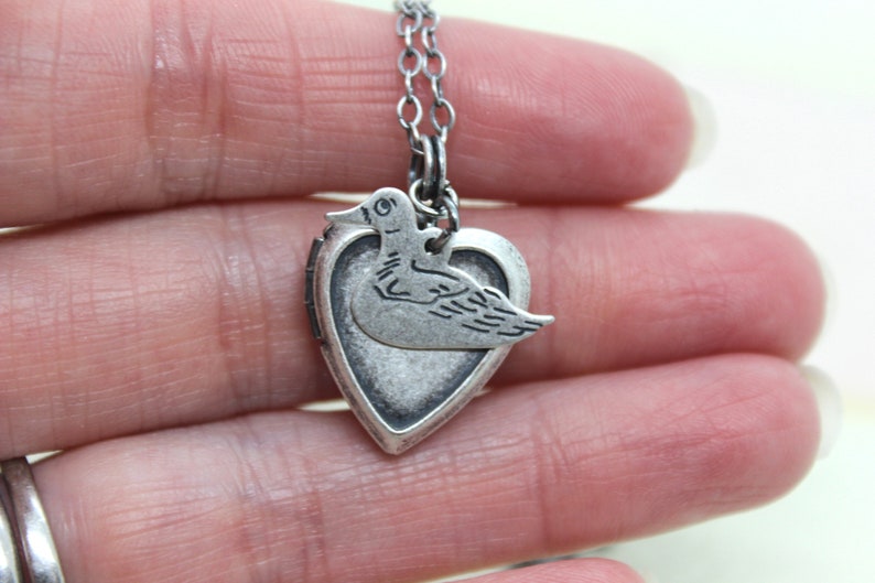 duck. locket necklace. in silver ox image 4
