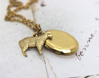 sheep locket necklace. in gold ox jewelry