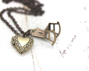 chair heart. locket necklace. brass ox jewelry itty bitty size locket
