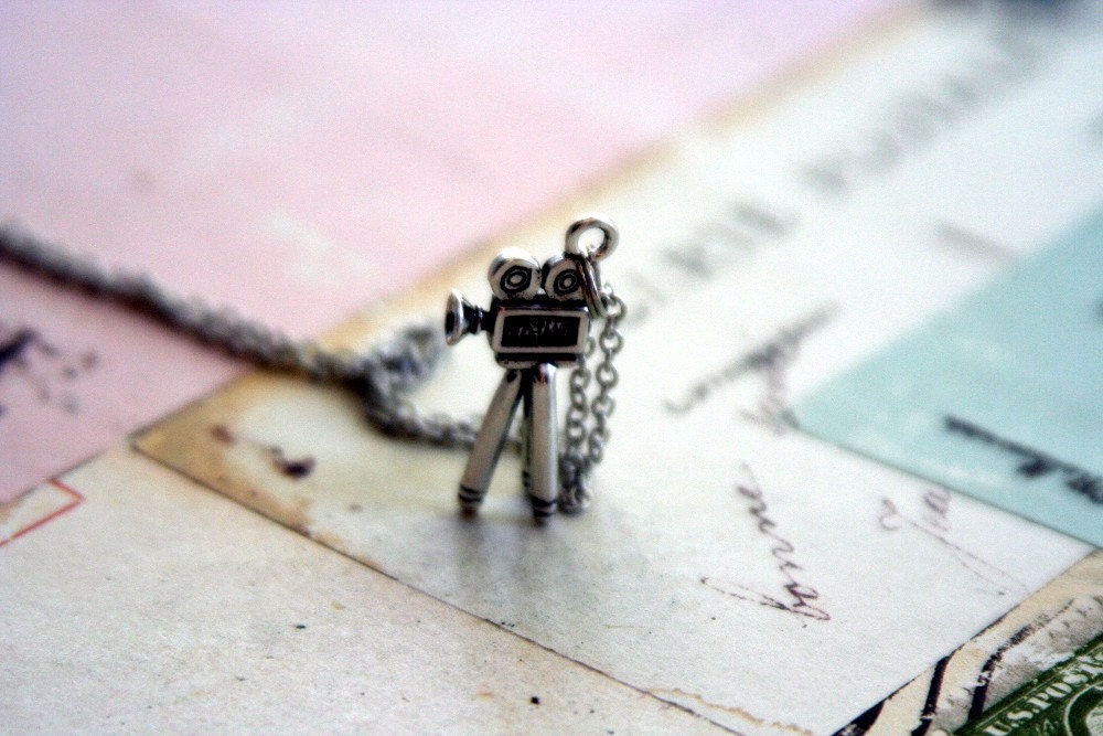film school. camera necklace. silver plated