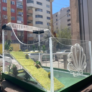 Terrario moderno per tartarughe in plexiglass: habitat per tartarughe fatto a mano con rampa di muschio