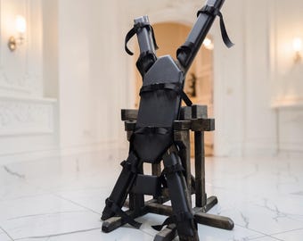 Standing St Andrew’s Cross with Rigid Base, Adjustable Wooden Positioning Frame, Freestanding Studio Equipment