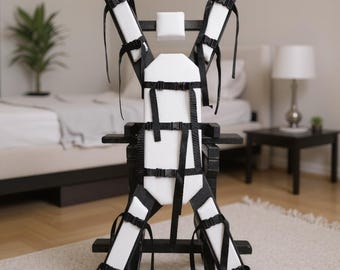 Standing St Andrew’s Cross with Rigid Base, Adjustable Wooden Positioning Frame, Freestanding Studio Equipment