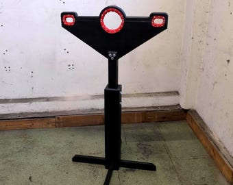 Adjustable Wooden Pillory Style Stand with Locking Openings