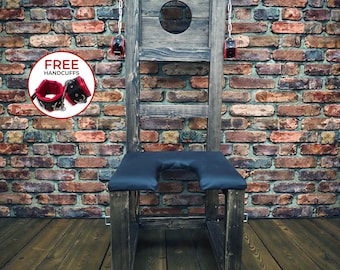 Bondage Chair - Padded Wooden Support Chair with Integrated Stocks