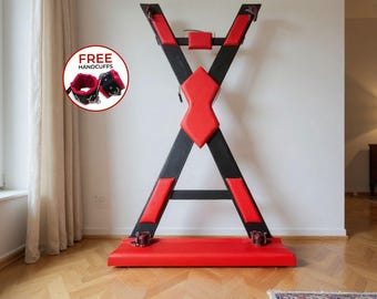 Freestanding St Andrew’s Cross -X Shape Positioning Stand with Base, Adjustable Wooden Pose Frame, Studio Furniture with Padding