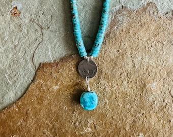 Southwestern style buffalo nickel pendant on a turquoise necklace