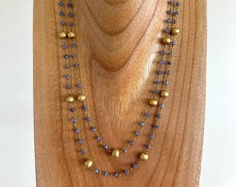 Two-strand iolite and vermeil necklace