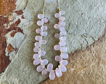 SALE-Pink chalcedony faceted teardrop necklace