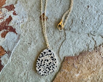 Dalmation jasper stone and gold necklace
