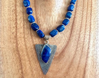 Lapis and sterling silver statement necklace