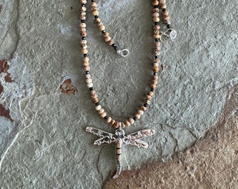 Native American signed dragonfly pendant on a picture jasper necklace