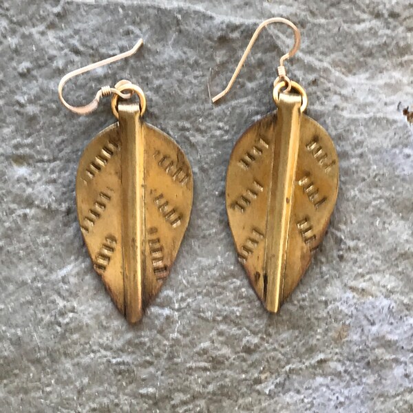 Etched bronze leaf earrings