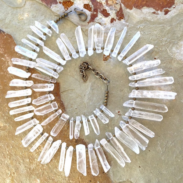 Chunky clear quartz spike bead necklace