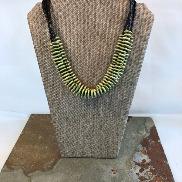 Southwest Statement Necklace - Green Howlite and Heishi Bead Multi-strand Bold Lavered Necklace OOAK