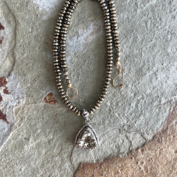 Seed Pearl Pyrite and Sparkle Druzy Necklace main image 1