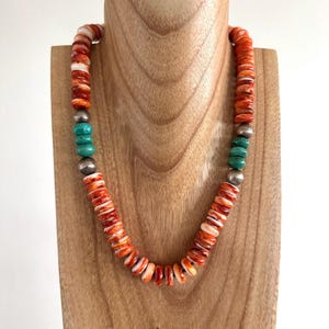 Spiny oyster necklace with turquoise and sterling silver accents