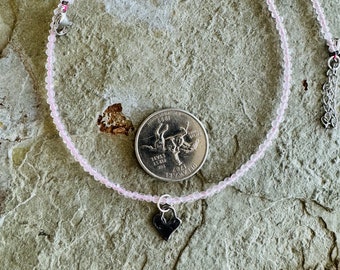 SALE-Rose quartz choker with a sterling silver heart charm