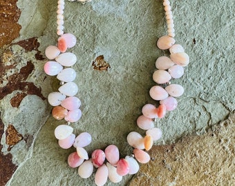 Pink Peruvian opal teardrop necklace