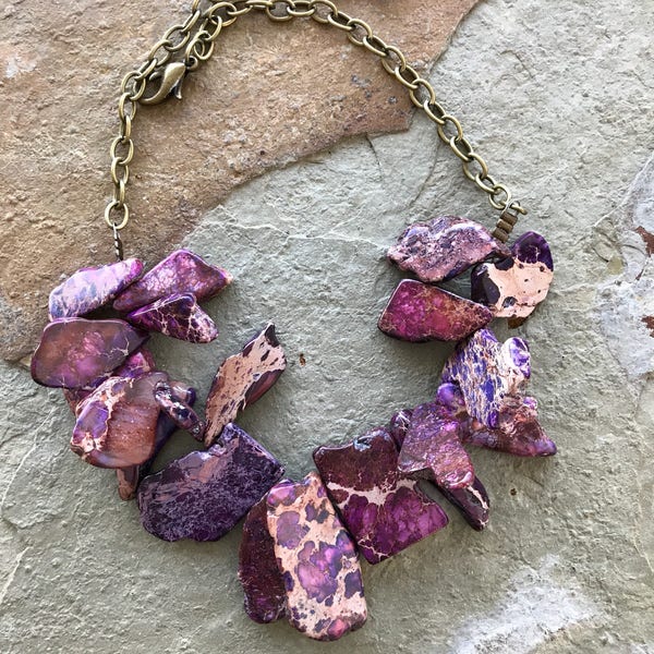 Big bold chunky violet purple sediment jasper statement necklace