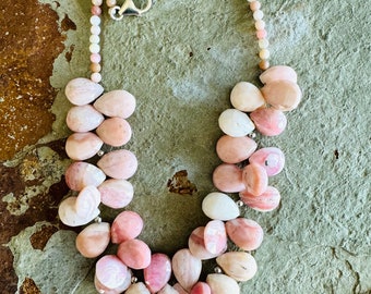 Pink Peruvian opal teardrop necklace
