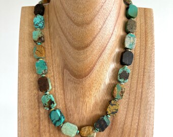 Unique turquoise rectangle beaded necklace