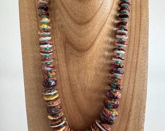 Large turquoise laden purple spiny oyster necklace with turquoise accents