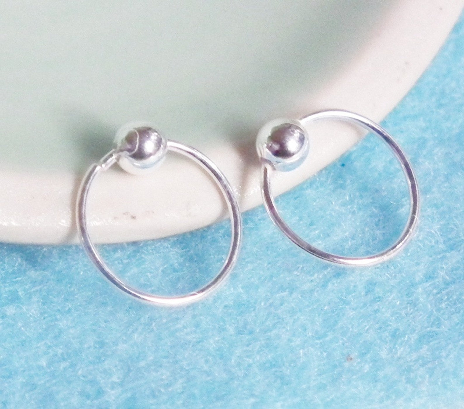 8 Mm Cartilage Hoop Earrings, 925 Silver Captive Bead Ring, Tragus Hoop