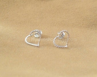 Twisted Silver Heart Earrings, 925 Sterling Silver, women earrings, heart earrings, Cartilage piercing stud, Friendship bridesmaids gift