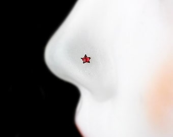 Star Nose Stud, Tiny Red Star CZ Nose Bone, Sterling Silver Cartilage Piercing, Nose stud Nostrill, Nose Ring, Helix Stud, Star Nose Ring