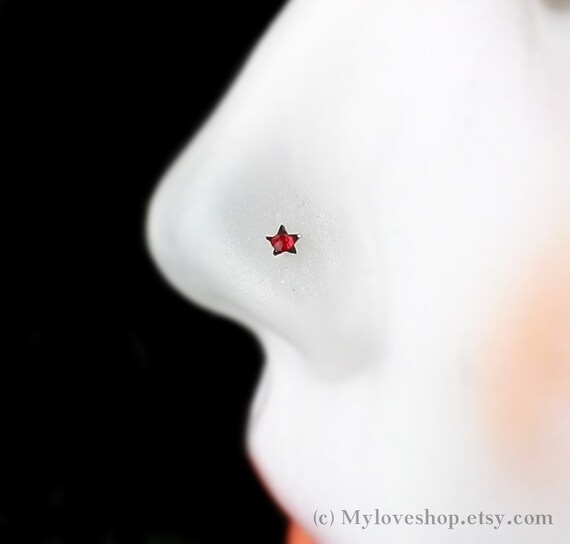 925 S//S nariz hueso con CZ Estrella Roja 3mm