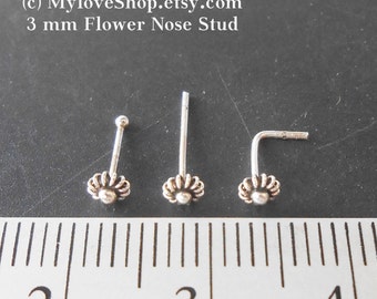 3 mm Flower Nose stud, Gypsophila Bright or Oxidize 925 Sterling silver L Shaped/ Nose Bone/ straight / Cartilage Flower Nose Ring Nose stud