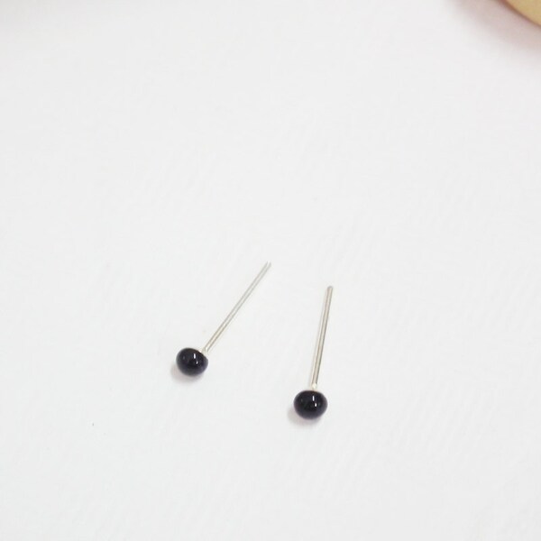 2 mm Tiny Black Stud Earring, Tiny nose stud, Ball Pin 925 Sterling Silver Post, Nose studs, Tragus stud, Cartilage earrings, Black Earrings