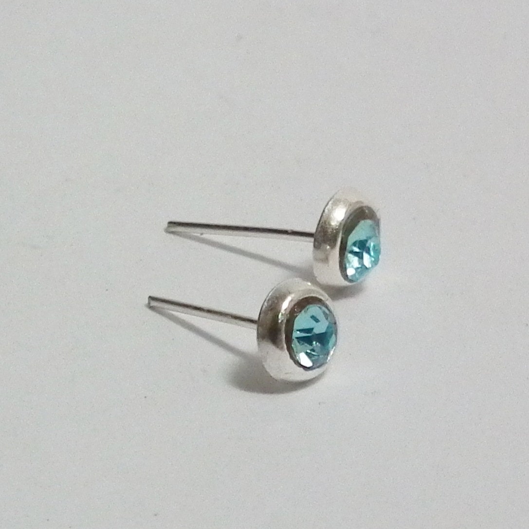 Aquamarine Blue Crystal Rhinestones Earrings, March Stud Earrings ...