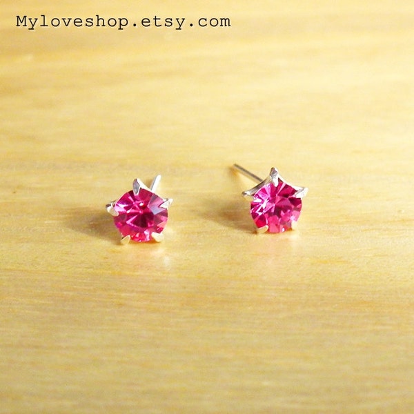 5 mm Rose Pink CZ Stud Earrings, Cartilage Studs, 925 Sterling Silver, Tragus Helix Nose Cartilage Piercing, second hole earrings