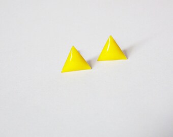 Yellow Triangle Earrings, Teeny Triangle Geometric Studs, 925 Sterling Silver Post, clasic Earrings, Friend Ship Earrings CHOOSE COLORS